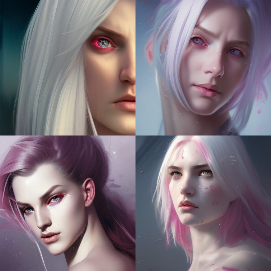 Pink-Eyed Girl Portrait in Hyperdetailed Art Nouveau Style