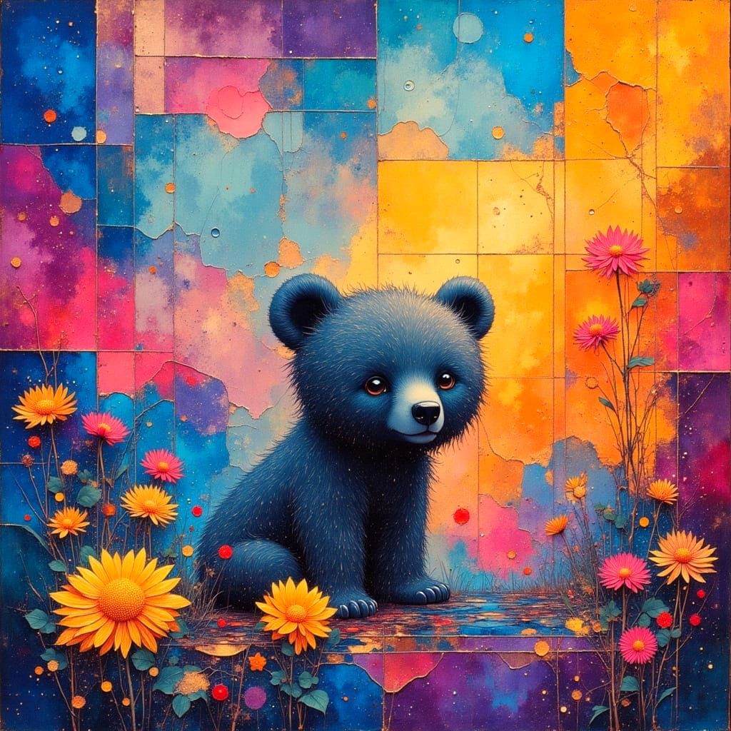 Surreal Bear in Ethereal Landscape with Swirling Patterns an...