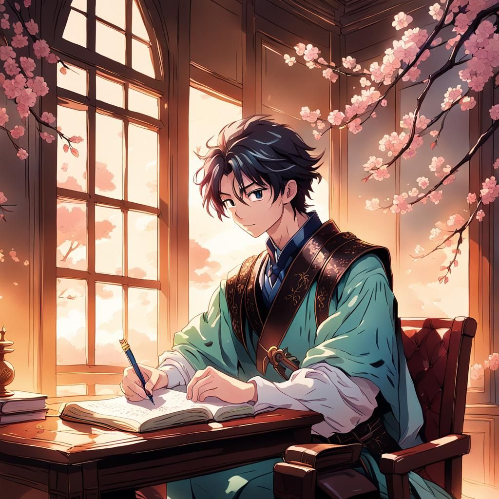 Anime Prince Writing: A Vibrant Key Visual Illustration