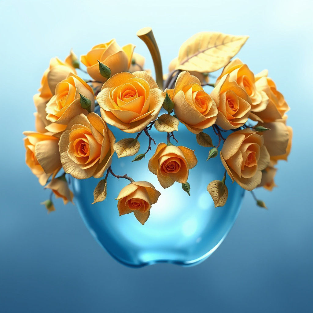 Crystal Apple with Golden Roses: 3D Anime Art