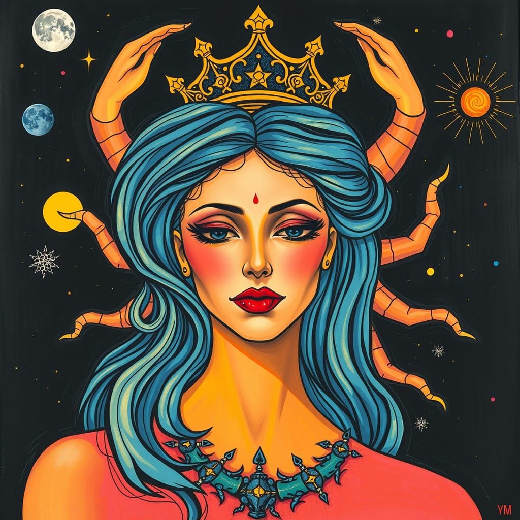 Whimsical Cosmic Queen in Psychedelic Fantasy Portrait