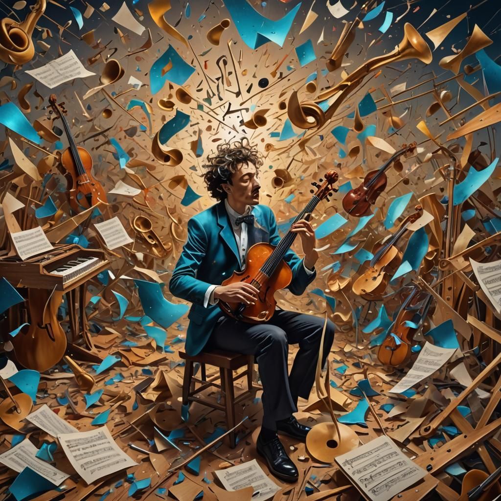 Chaotic Musician in Surreal Salvador Dali Style
