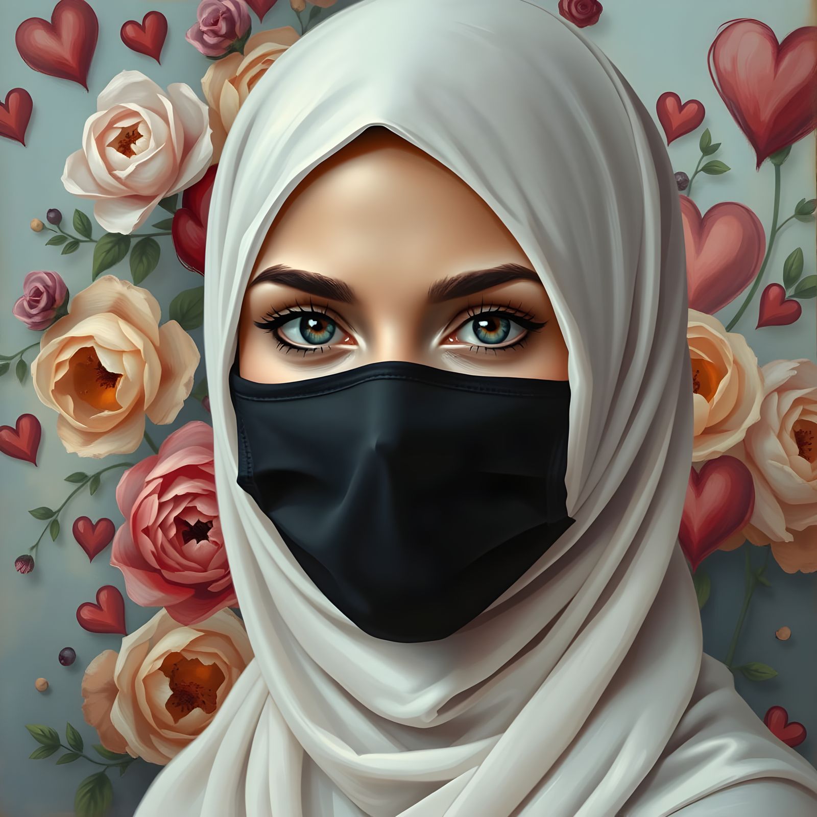Woman in Hijab Portrait in Impressionist Style