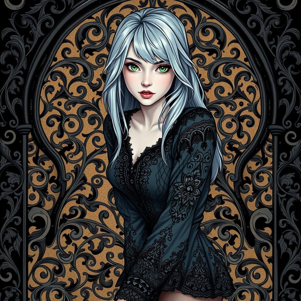 Gothic Goddess in Mysterious Black and White Art