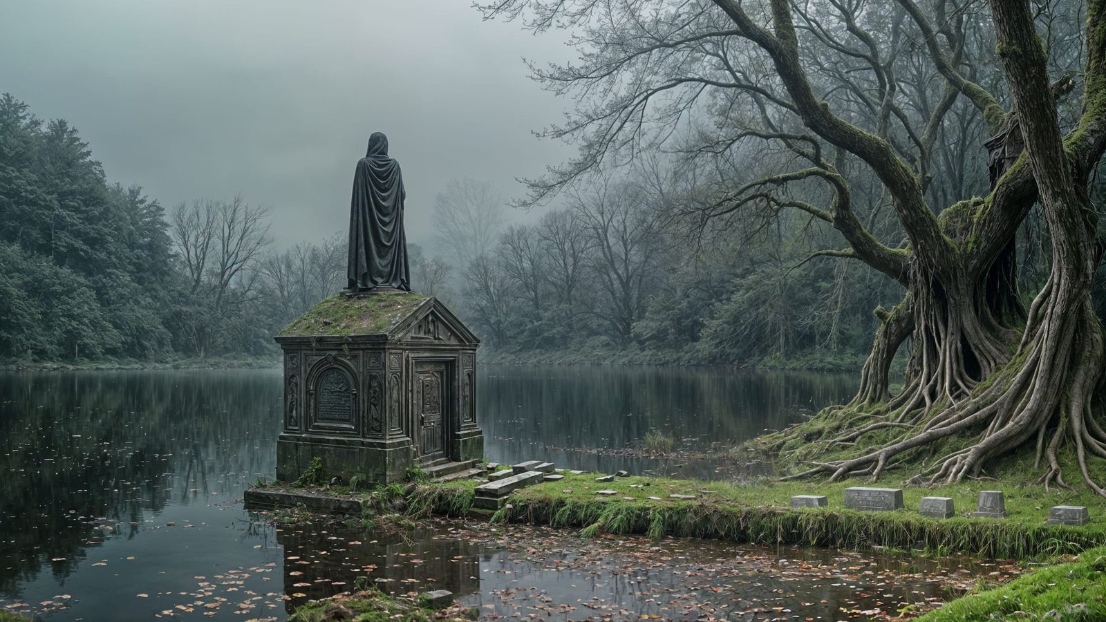 Dark Reaper by a Graveyard Lake