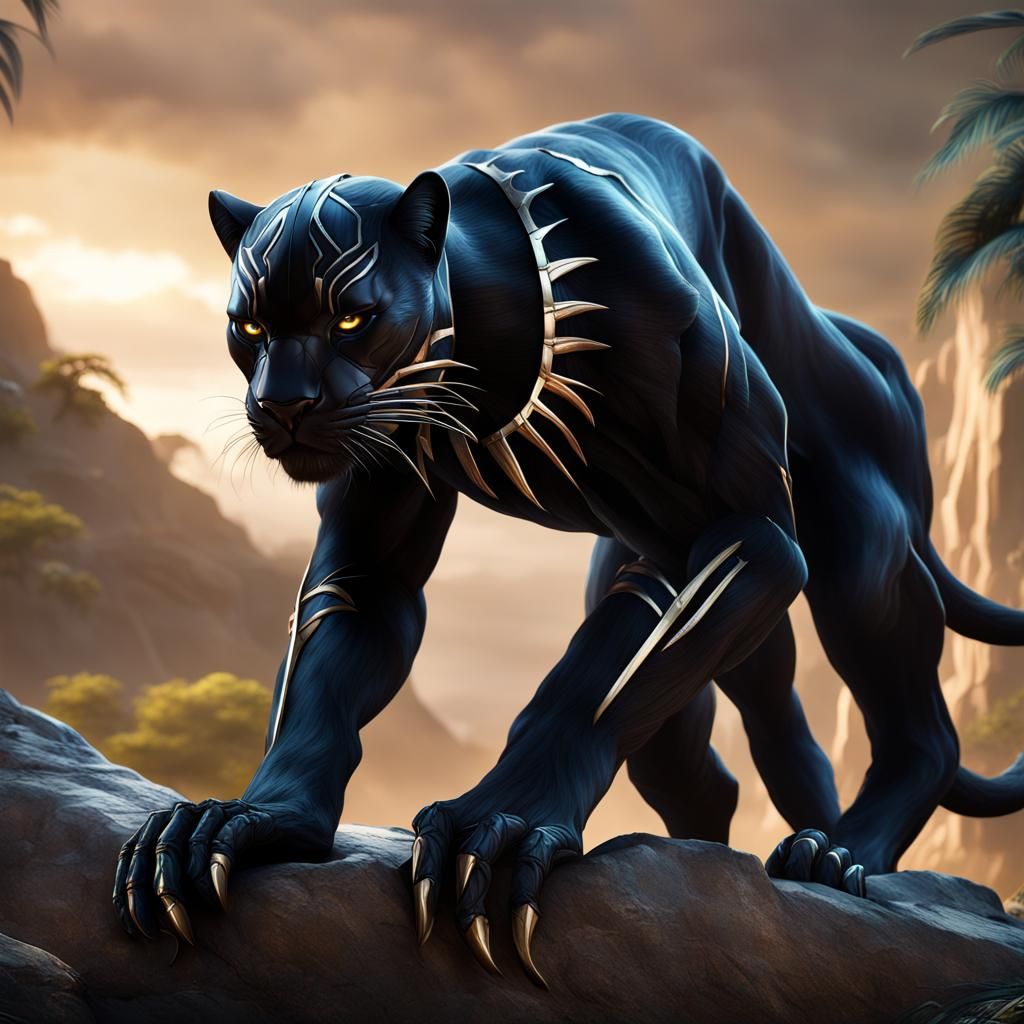 Detailed Black Panther Matte Painting in Deep Color