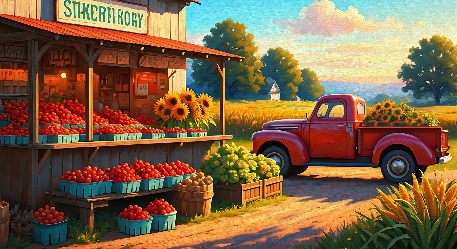 Impressionistic Farm Stand at Sunset