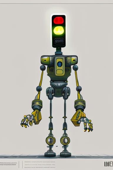 Yellow Robot with Traffic Light Head: Digital Matte Painting