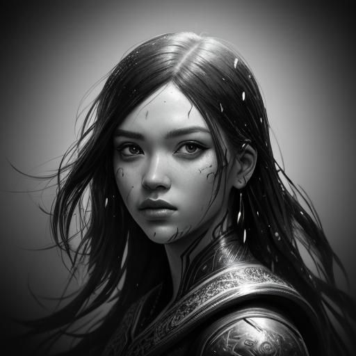 Dramatic Hyperrealistic Black and White Portrait with Colorf...