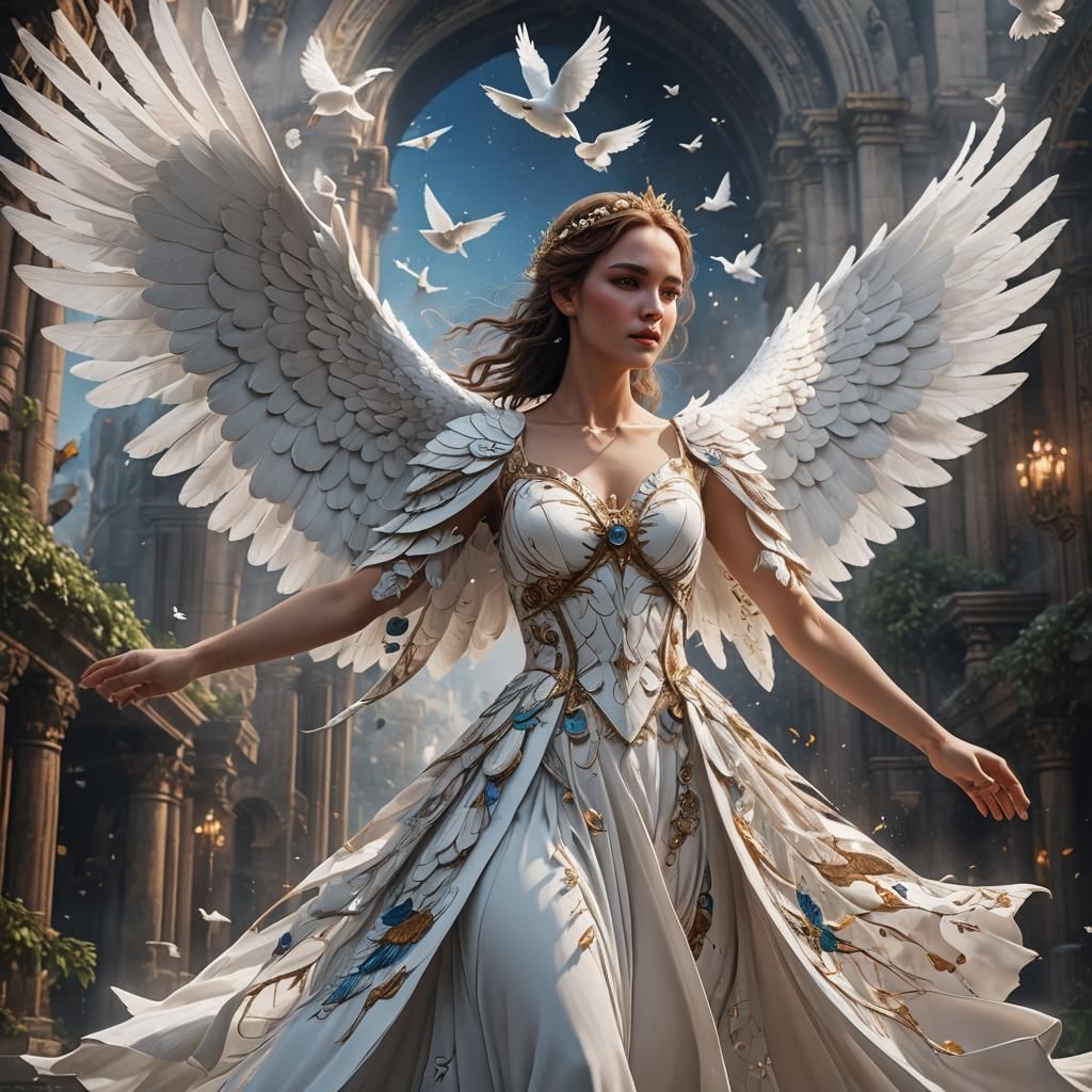 Woman with Dove Wings: Fantasy Concept Art