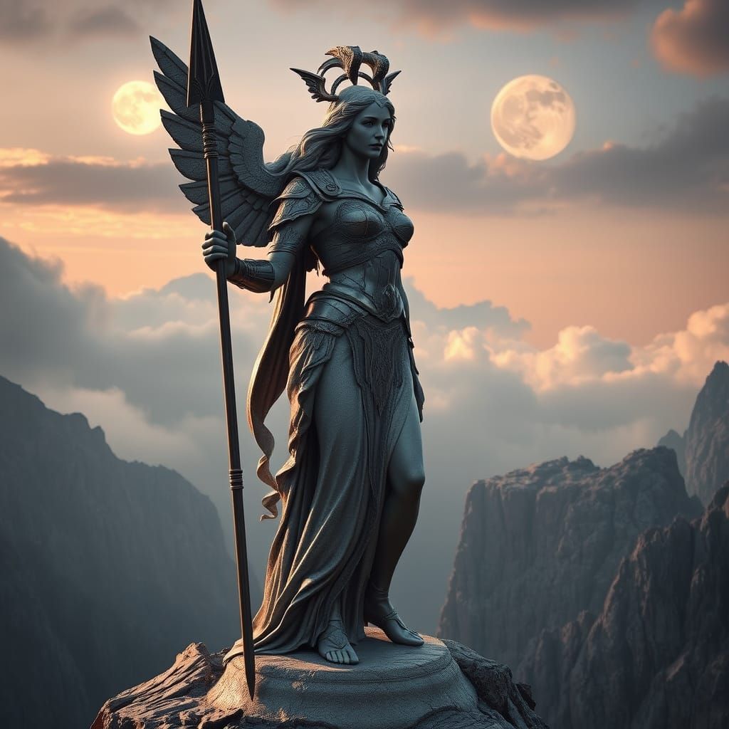 Valkyrie on Windswept Cliff in Baroque Style