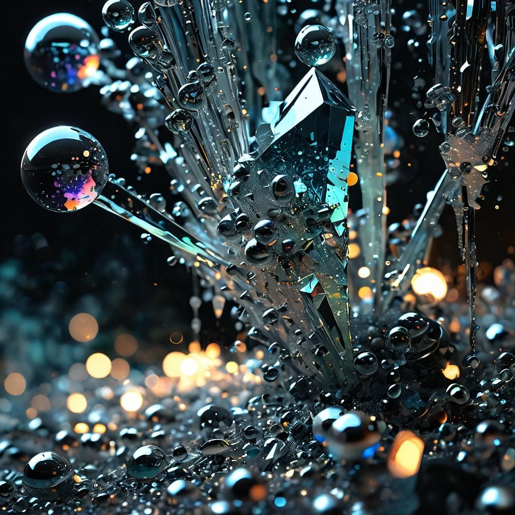 Surreal Mountain of Glass and Silver Bubbles