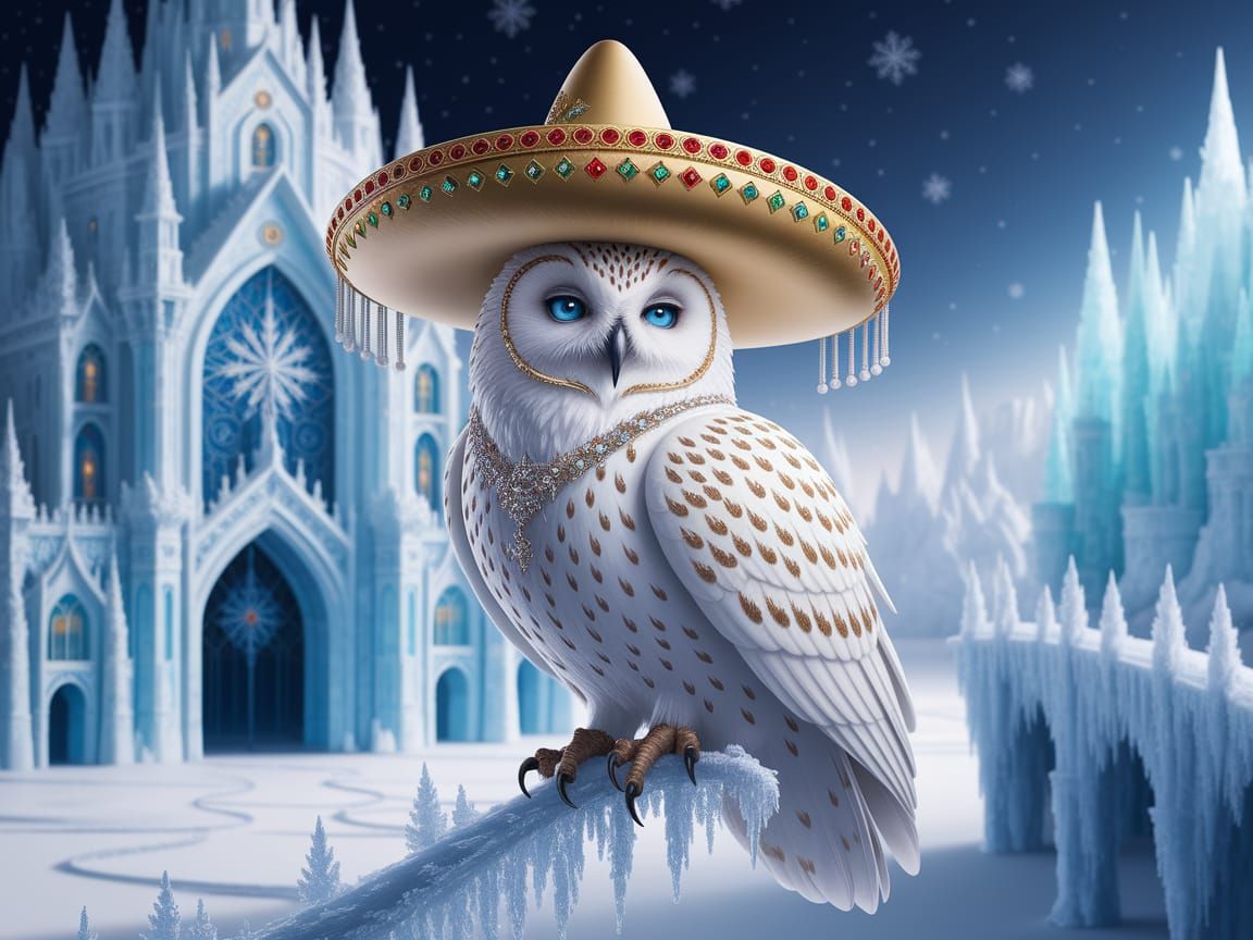 Snow Owl in Ice Kingdom with Sombrero