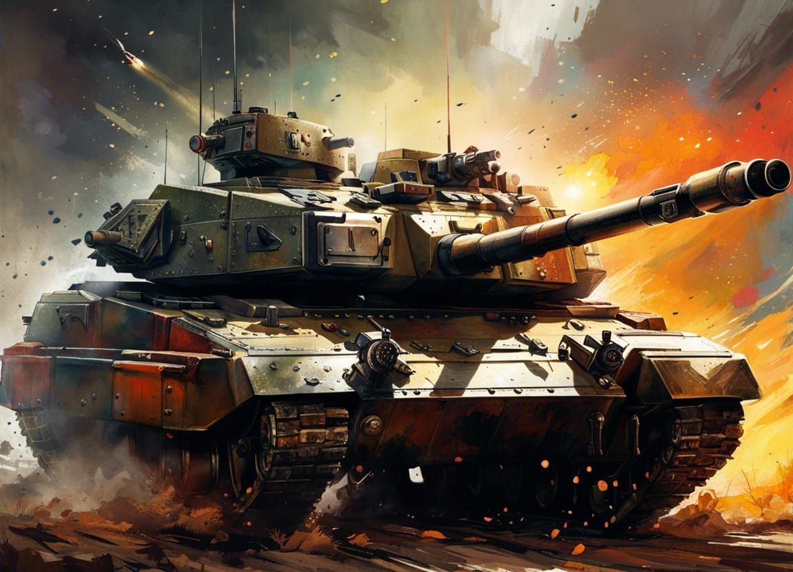 Modern Military Tank Firing Shell on Battlefield