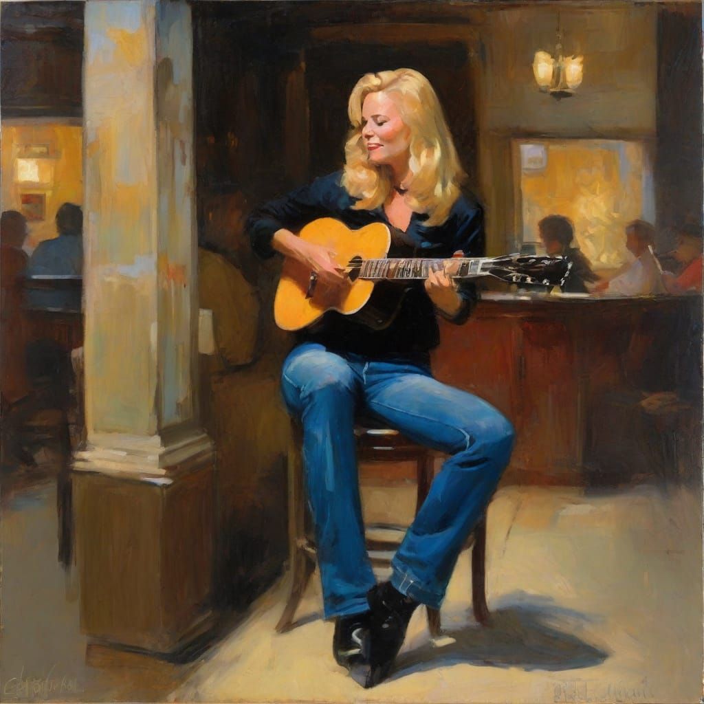 Woman with Guitar: An Impressionistic Tavern Scene