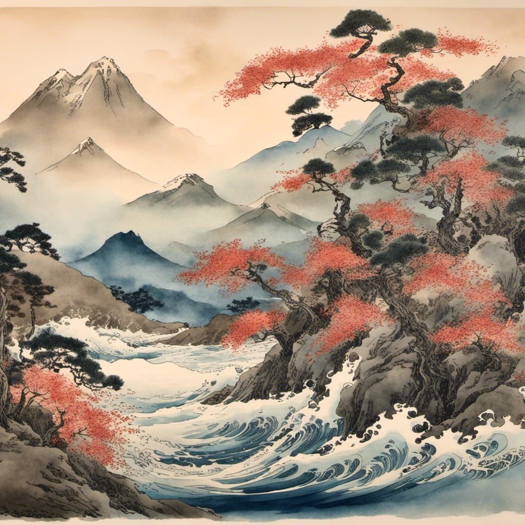Ukiyo-e Watercolor Naturescape Masterpiece