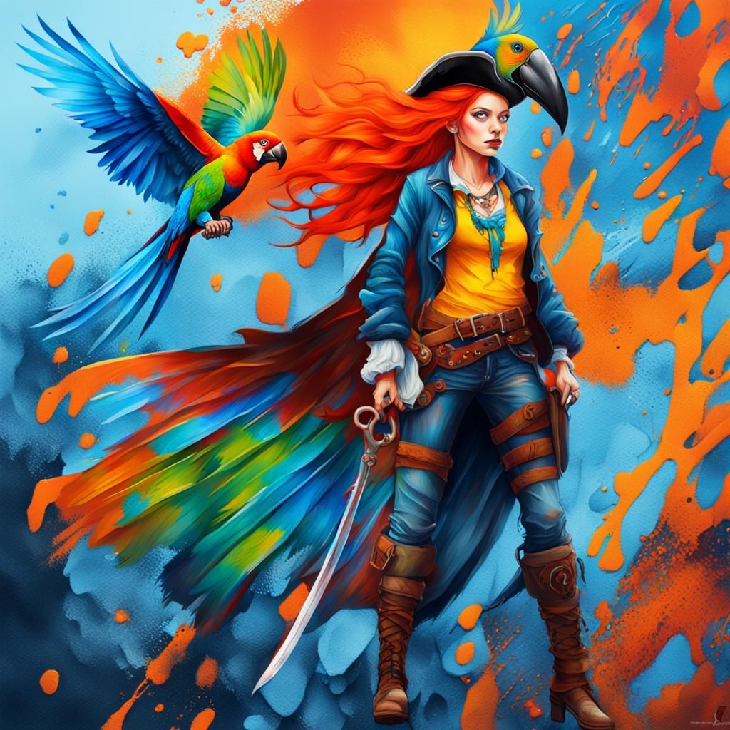 Fantasy Graffiti Art: Pirate Girl Portrait