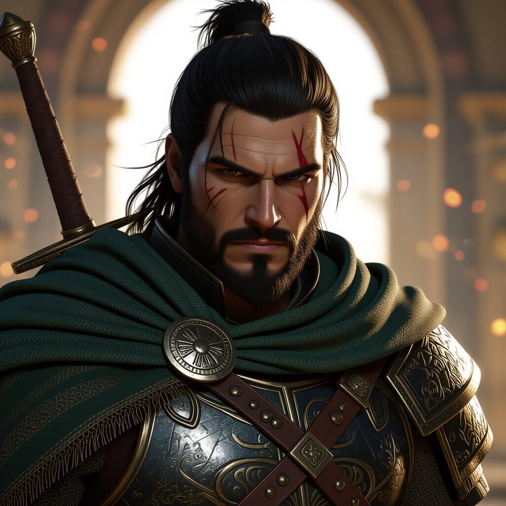 Ancient Warrior Portrait in Art Nouveau Style