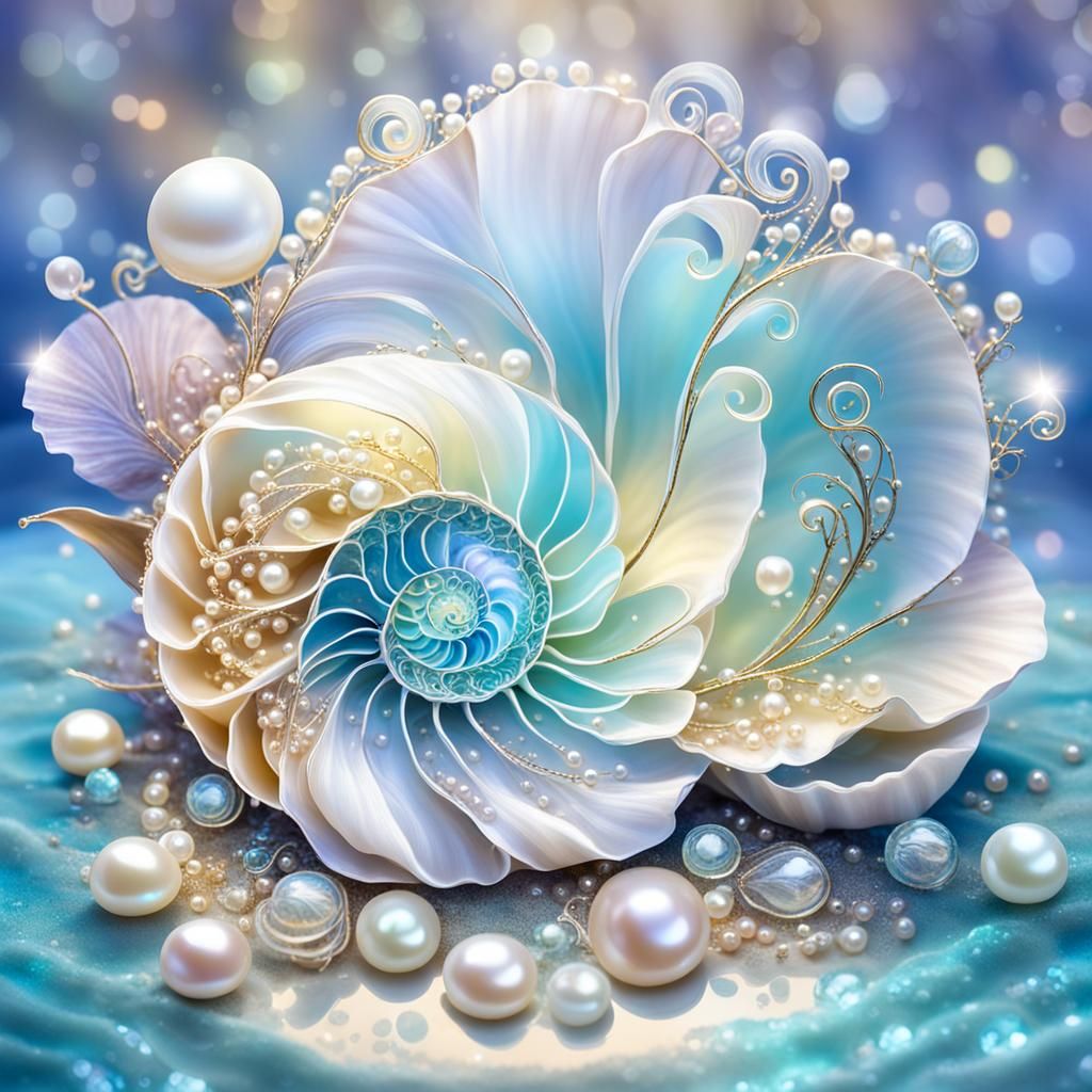 Luminescent Pearl Fantasy Flower with Gold Filigree