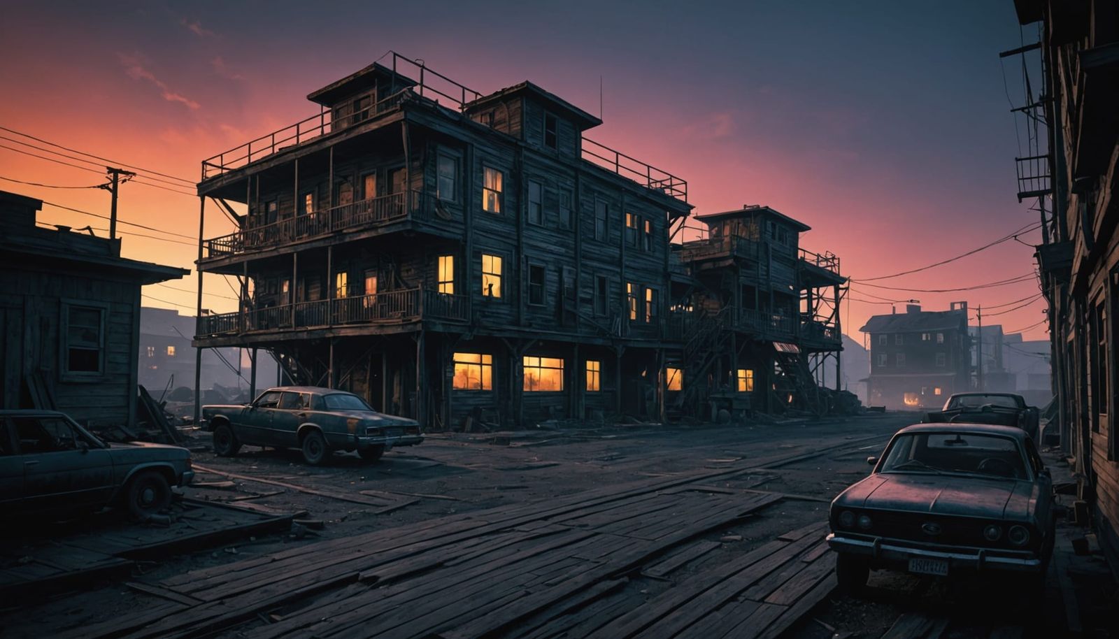 Surreal Dystopian Landscape in Tetradic Colors