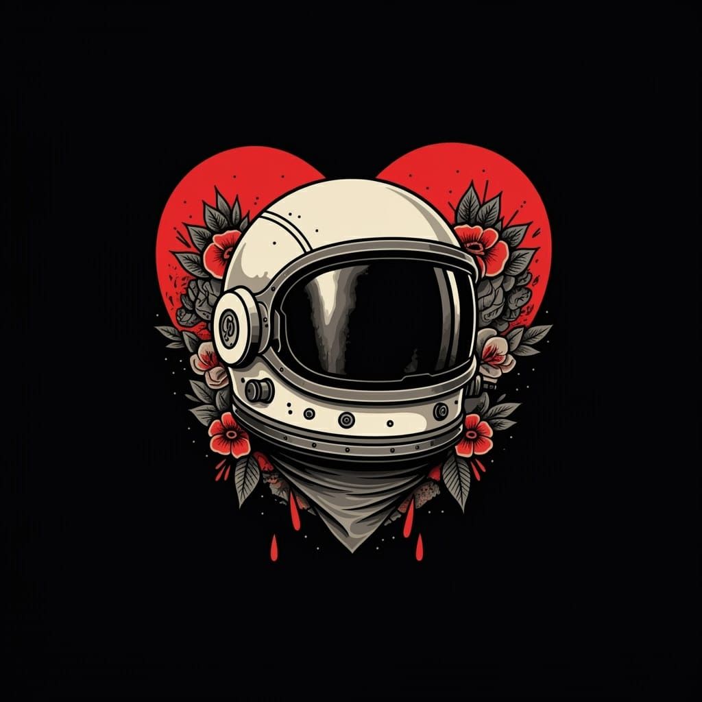 Space Helmets in Heart-Shaped Black and White
