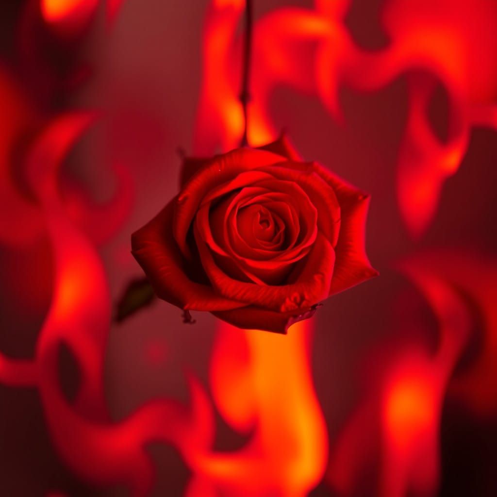 Vibrant Red Rose in Crimson Heart of Flames