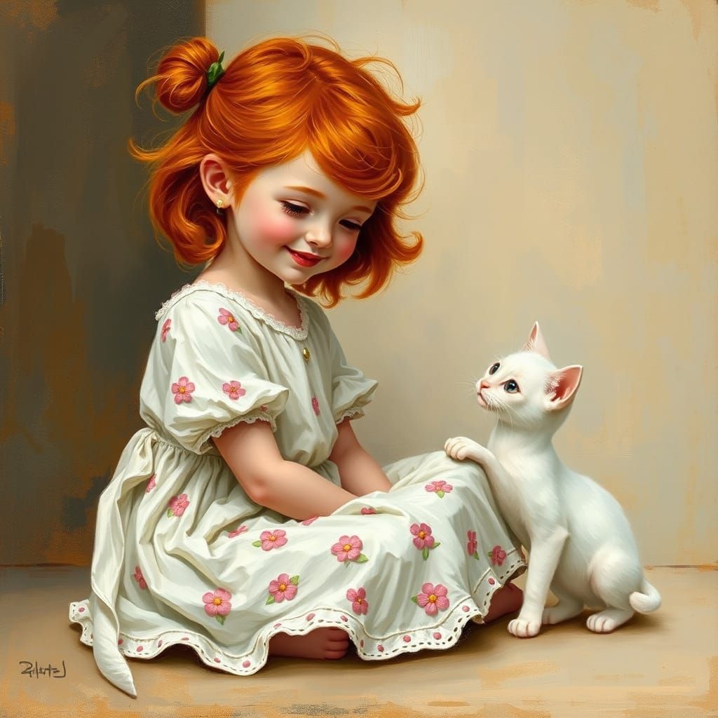 Blonde Girl with Pigtails and a Mischievous Glance, Holding ...