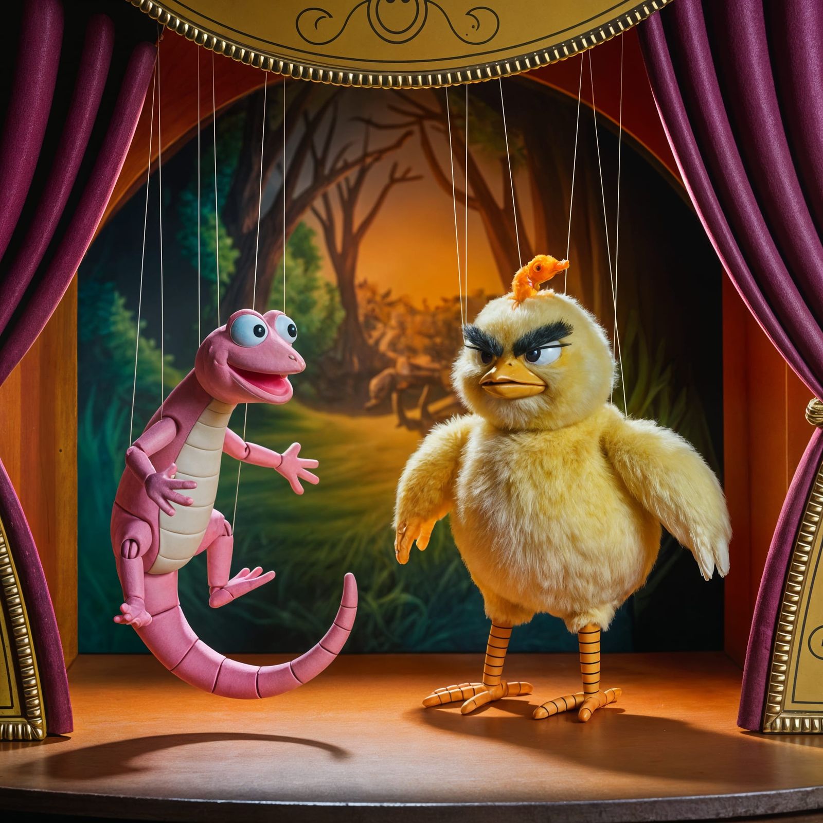 Grumpy Chick and Salamander Puppet Show