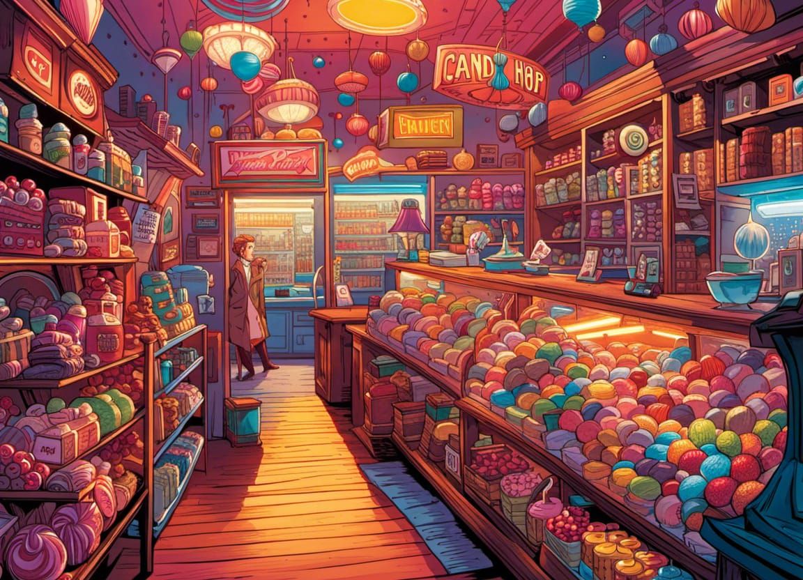 Cheerful Candy Shop in Comic Book Style