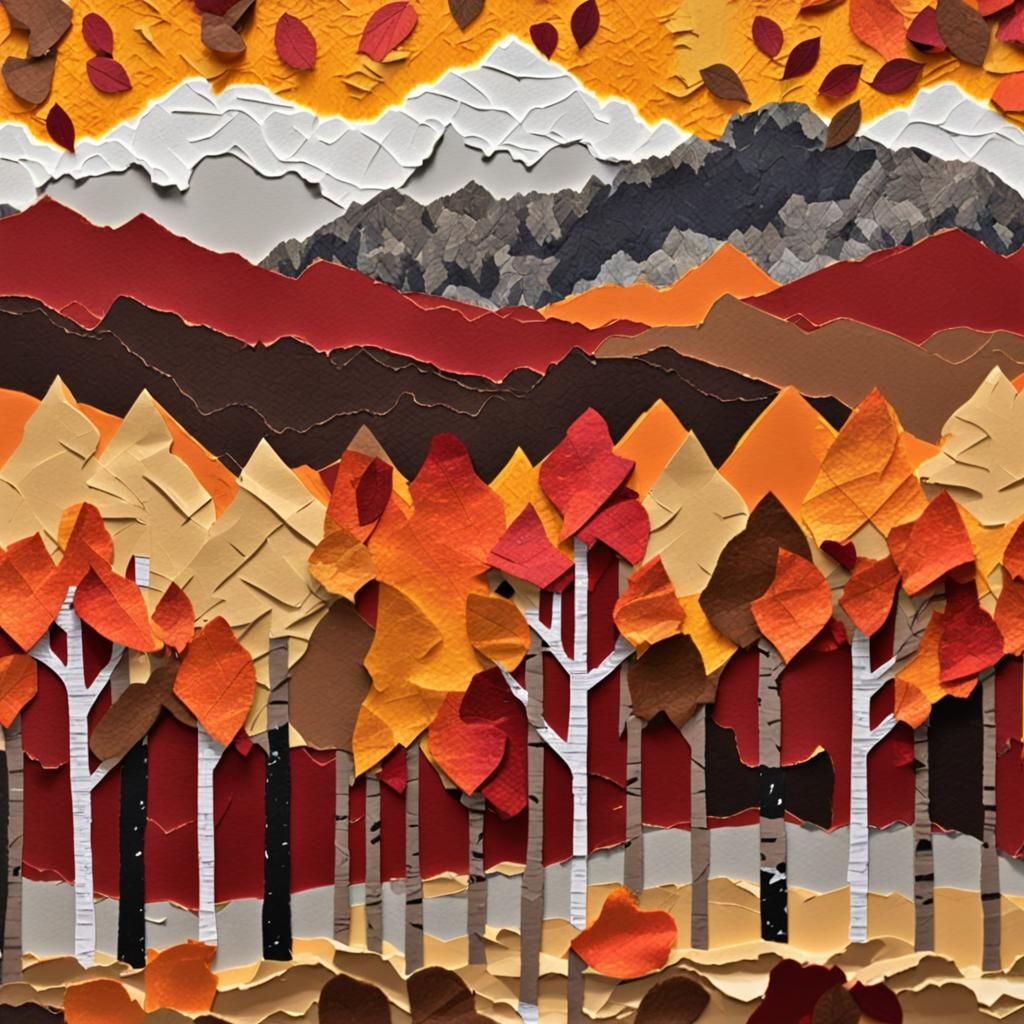 Autumn Landscape in Layered Torn Paper Collage