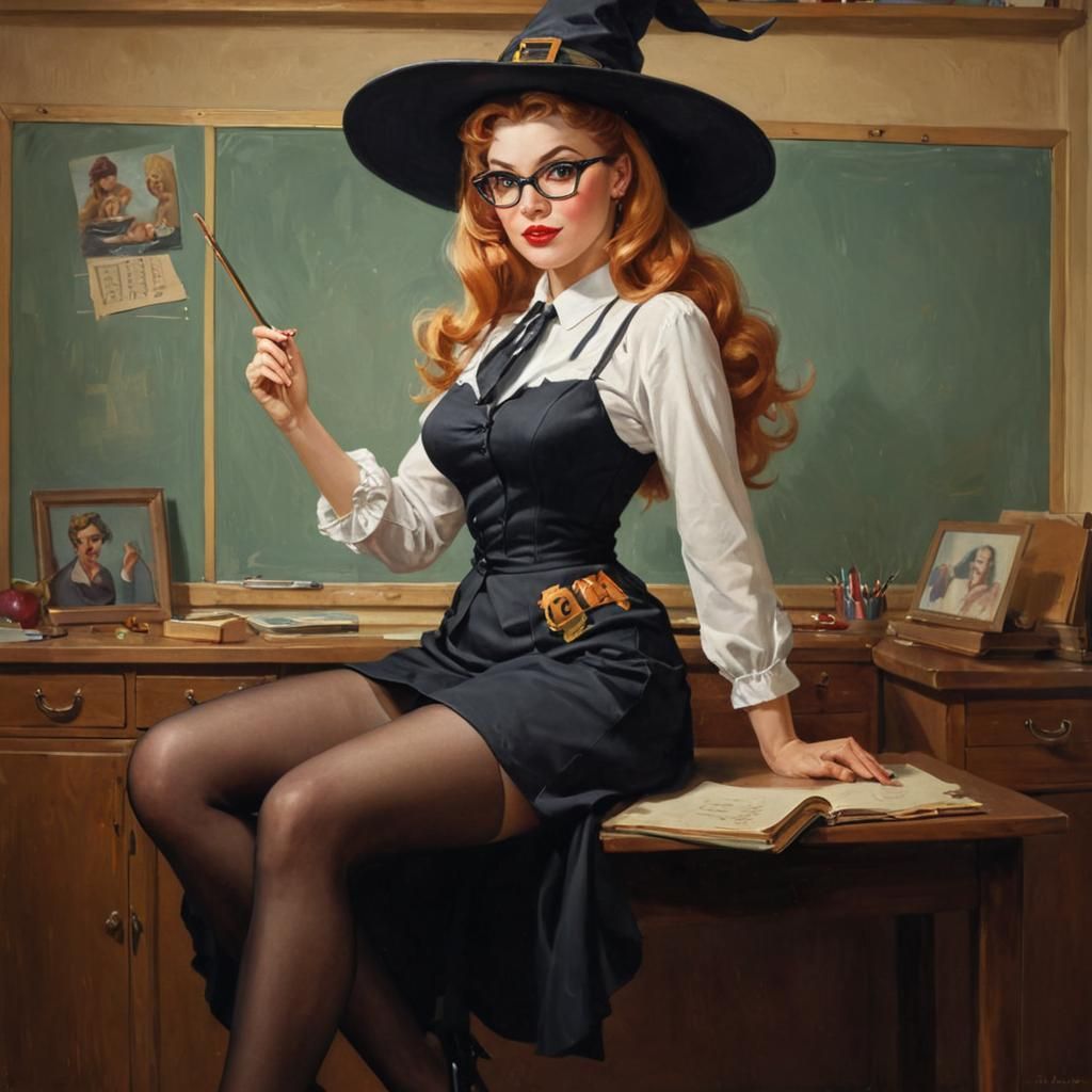 Pin-Up Witch Teacher Illustration