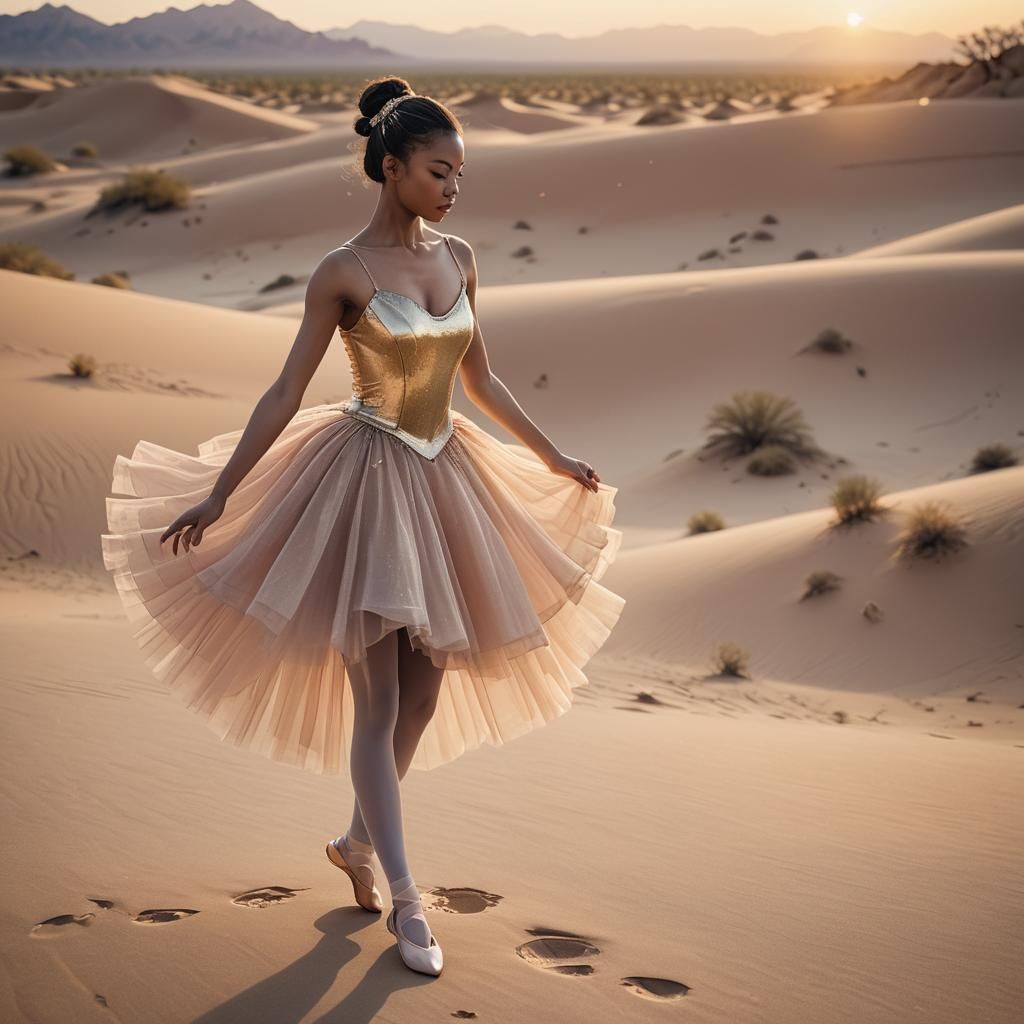 Ballerina in Desert: Anime-Inspired 3D Concept Art