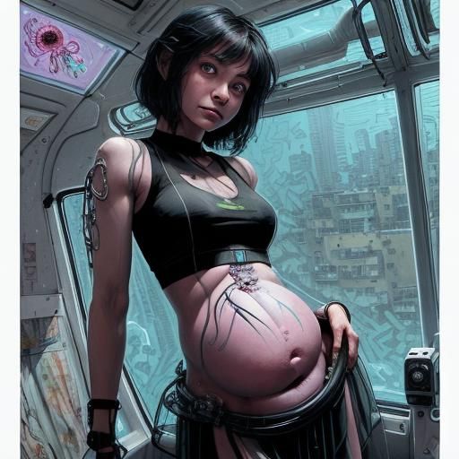 Biopunk Girl with Transparent Midriff in Comic Art