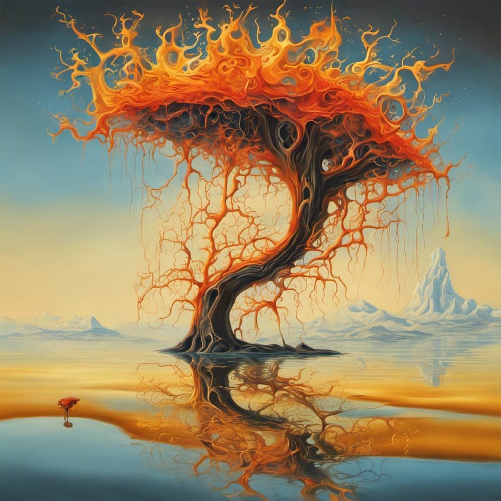 Surreal Fire Trees: Fractal Sparkle in Oil