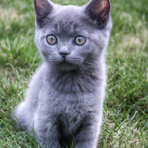 Cute Chartreux Kitten in Grass, Detailed HDR