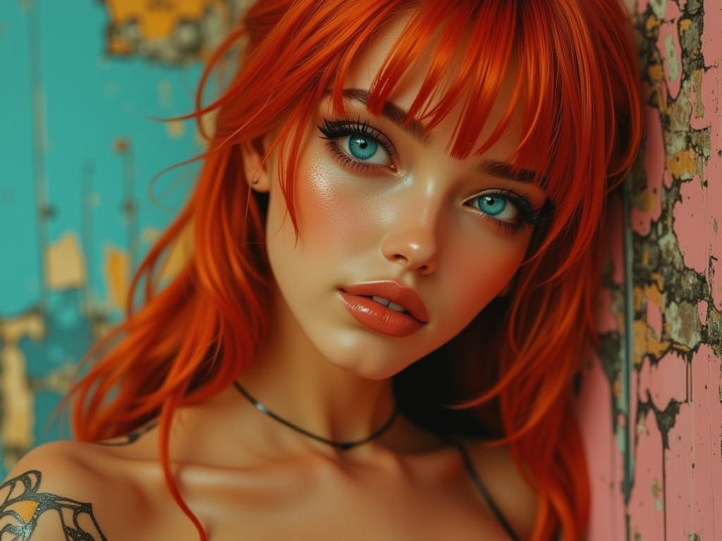 Hyperrealistic Gynoid Idol with Tanned Skin and Neon Blue Ey...