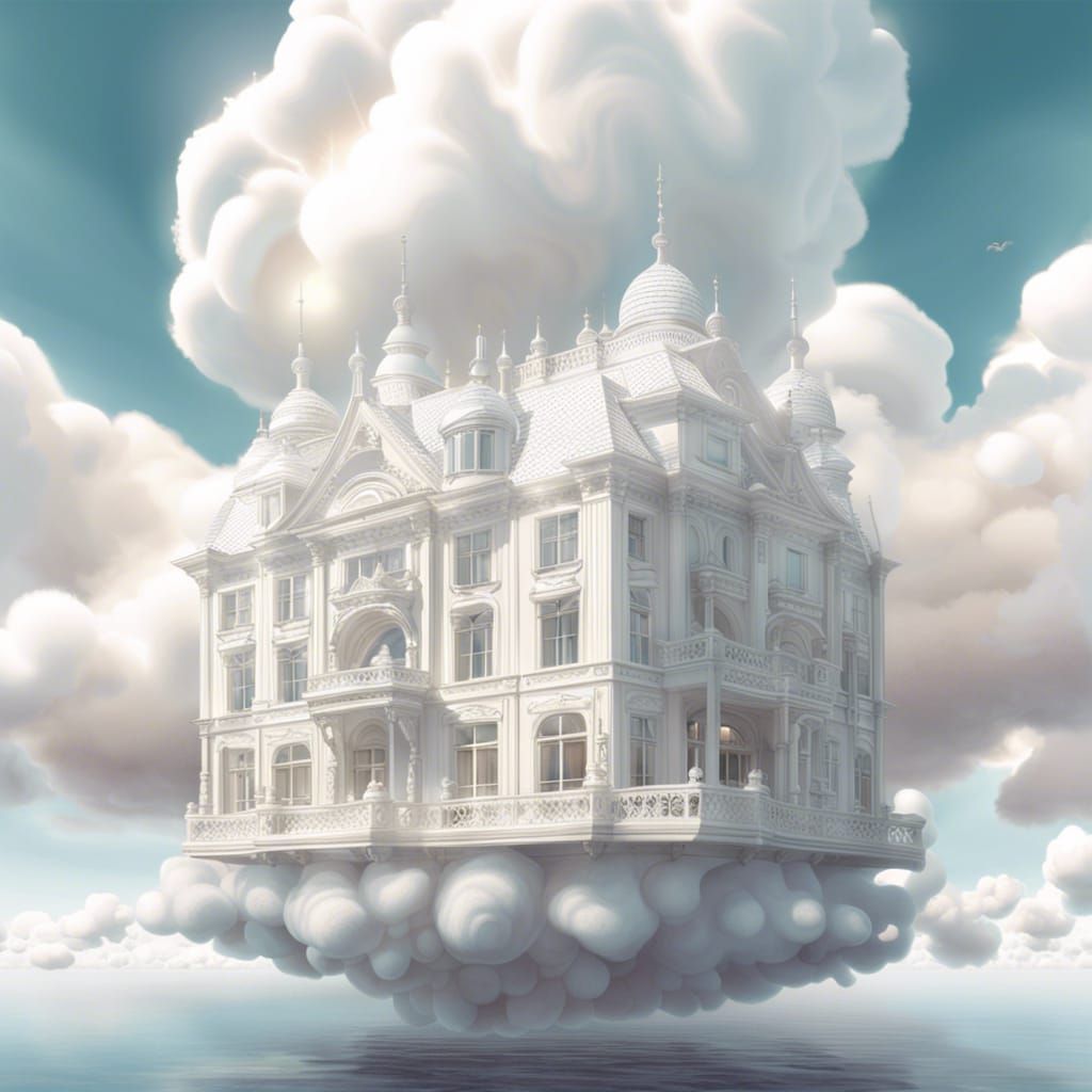 Floating Fantasy Hotel in Ethereal Clouds