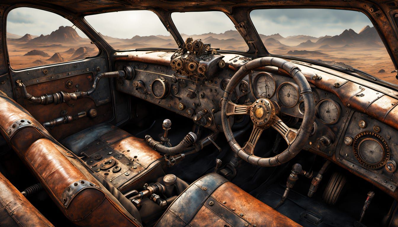 Battle-Worn Steampunk Car in Industrial Grit