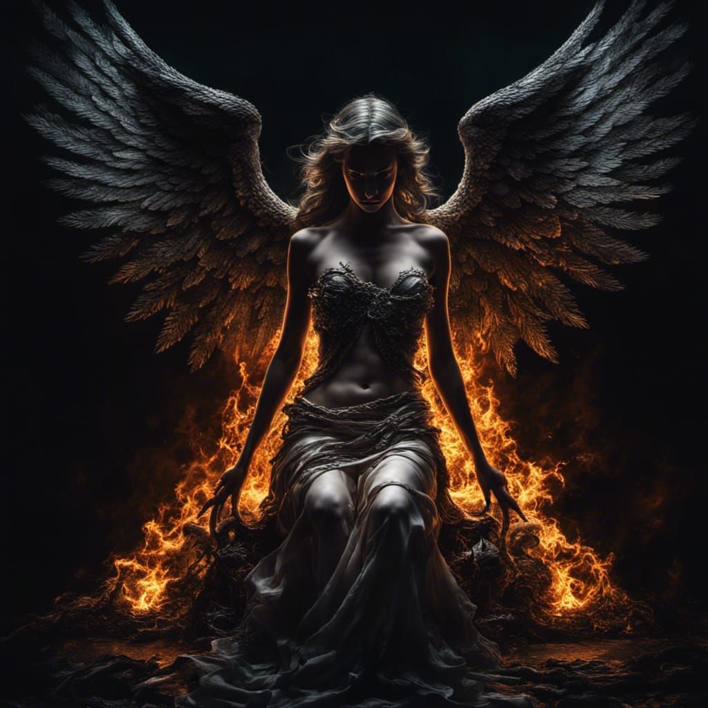 Angel Ascending in Flames: Hyperrealistic HDR Image