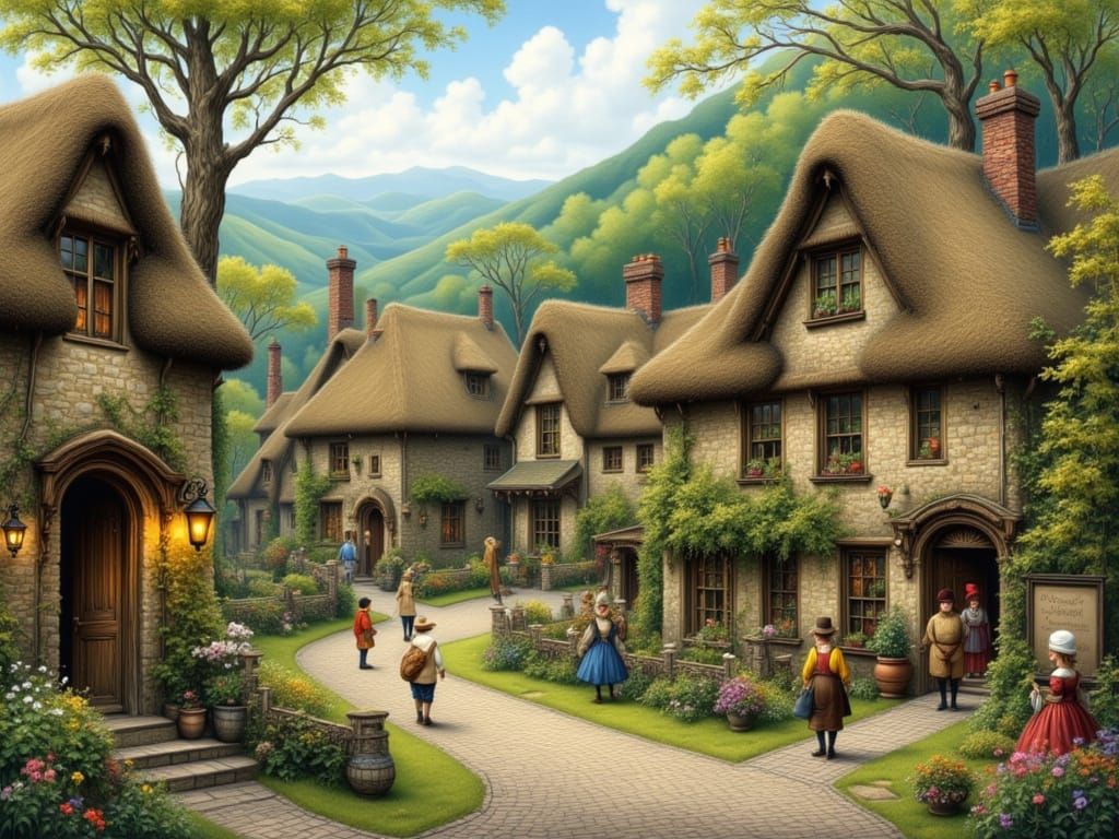 Charming Irish Village Illustration in Whimsical Watercolor ...