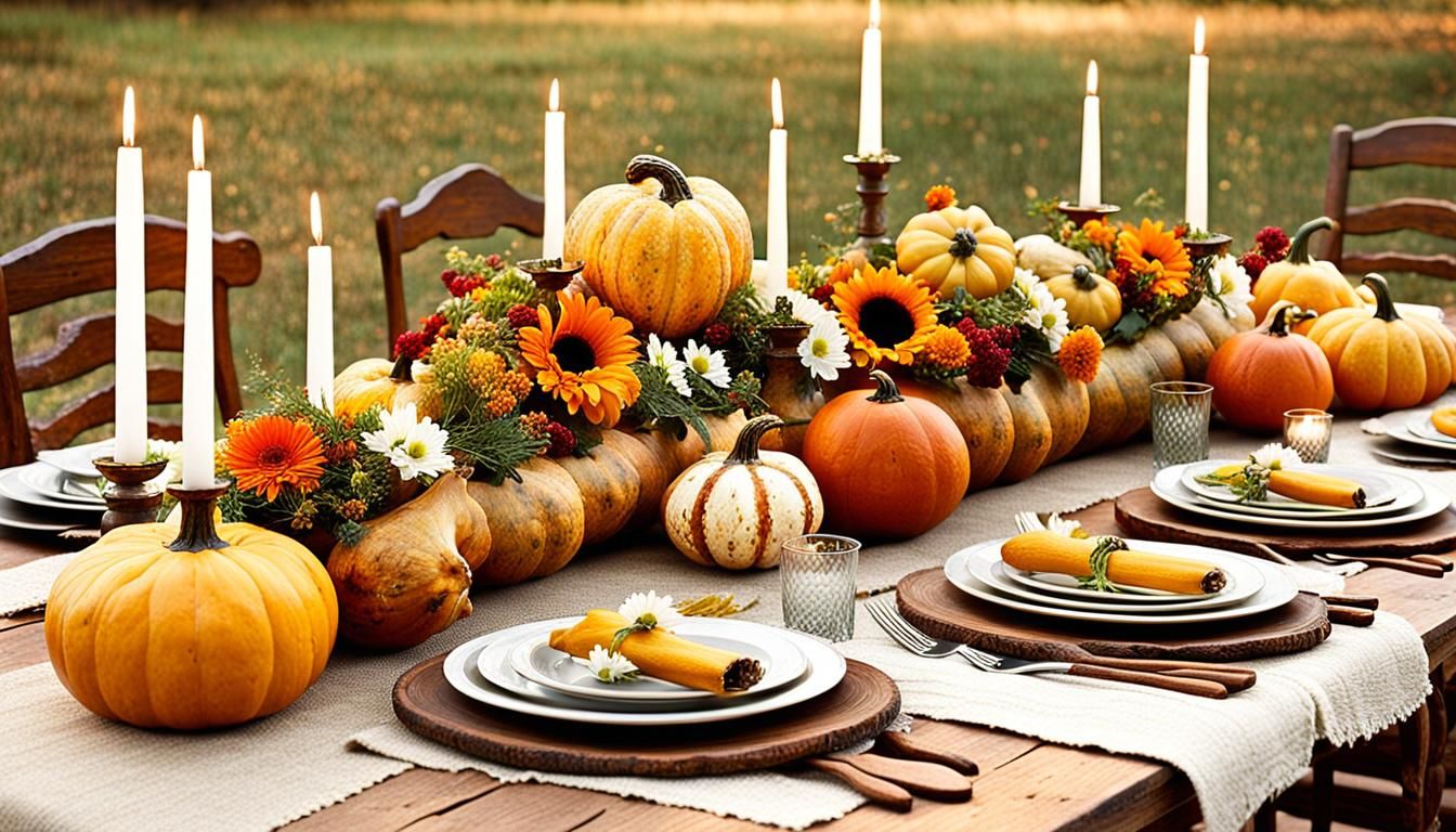 Rustic Banquet Table with Gourd Table Runner