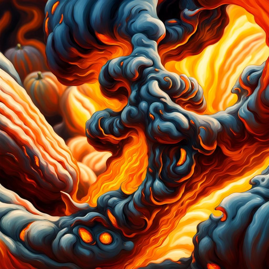 Claw Emerges from Burning Pumpkin Patch as Expressionist Pai...