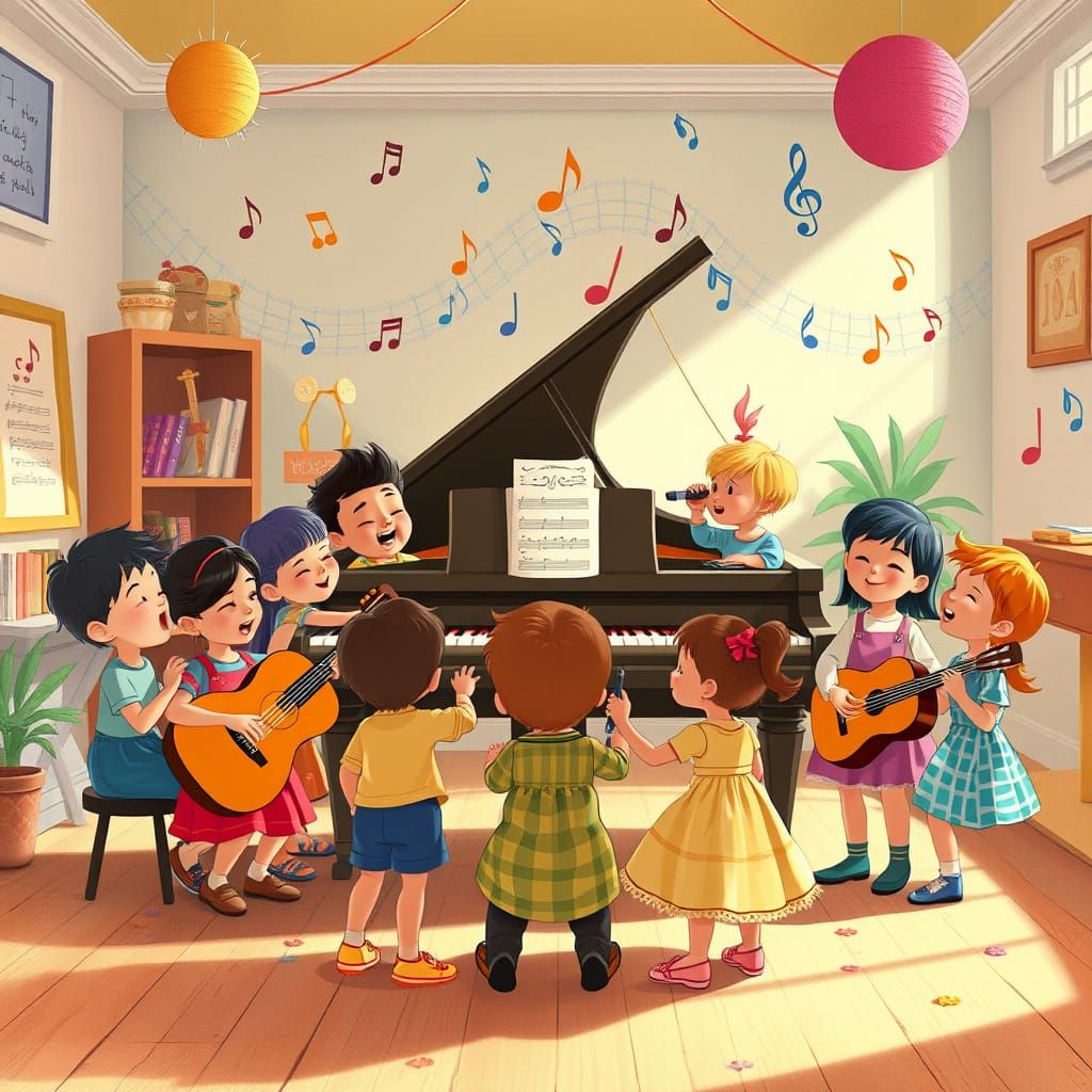Children's Orchestra: A Whimsical Pixar-Inspired Scene