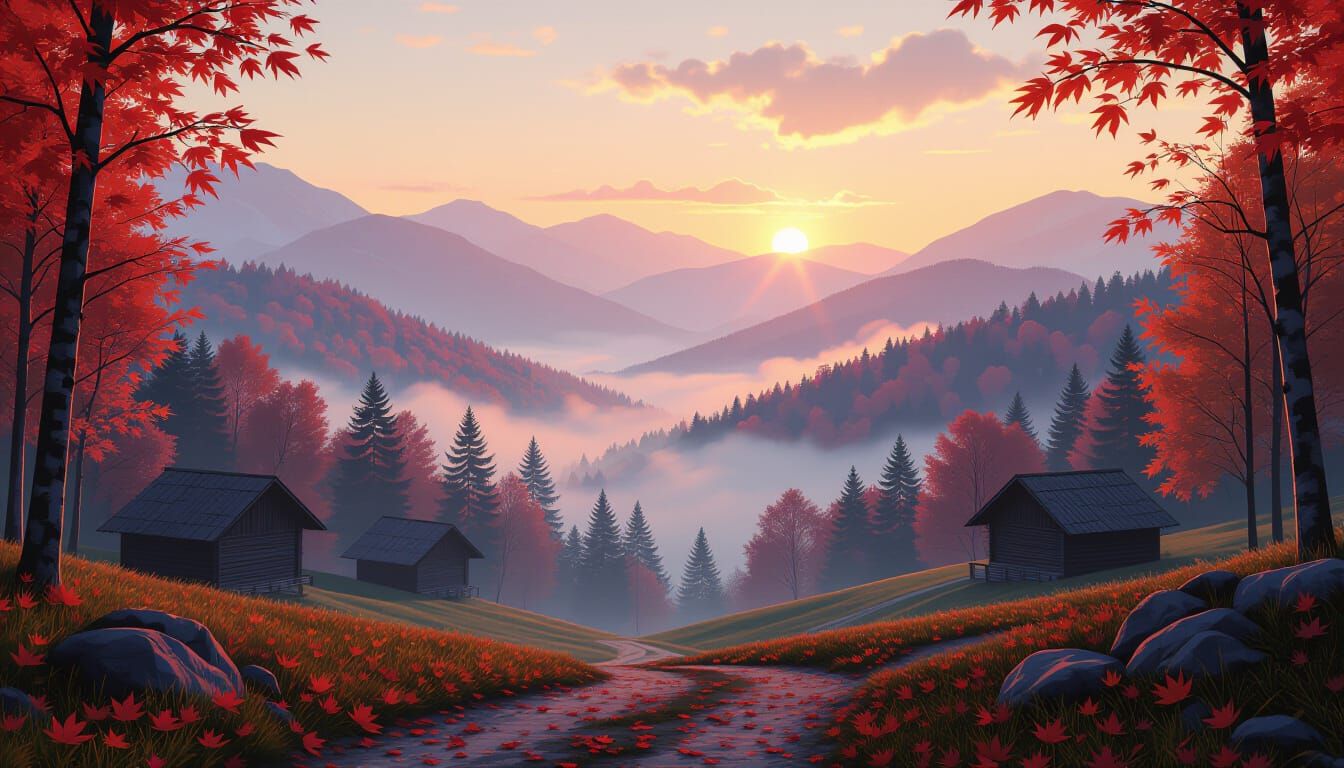 Vibrant Maple Mountain Range at Dawn