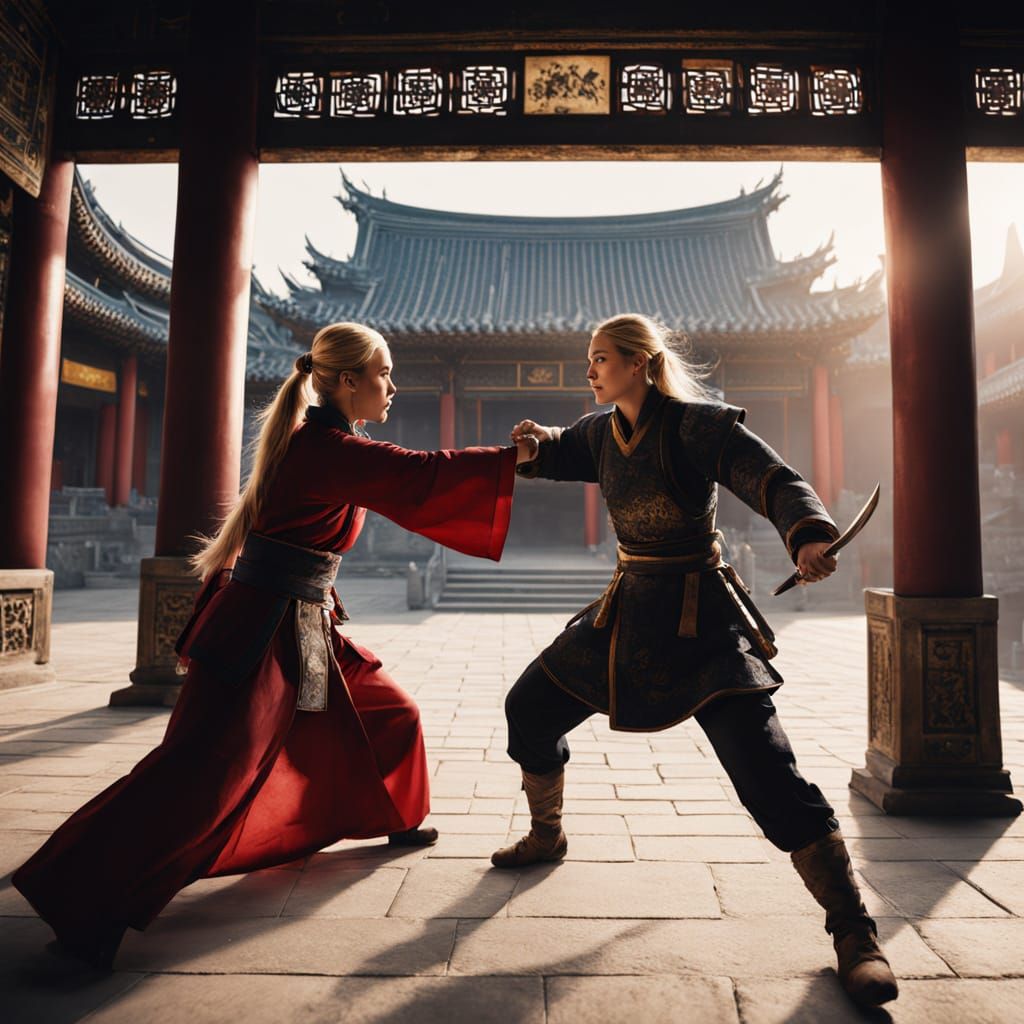 Woman Warrior Fight in Chinese Temple