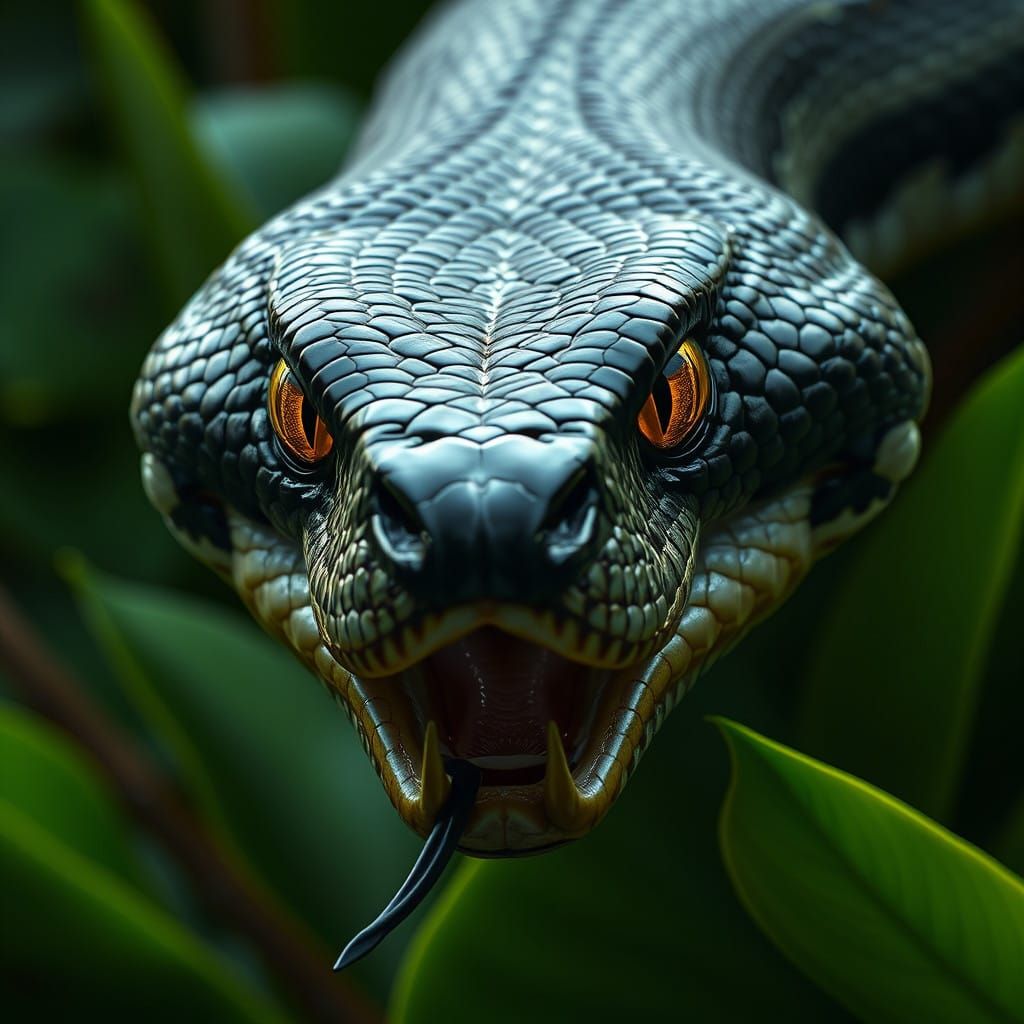 Menacing Snake Portrait in Hyper-Realistic Style