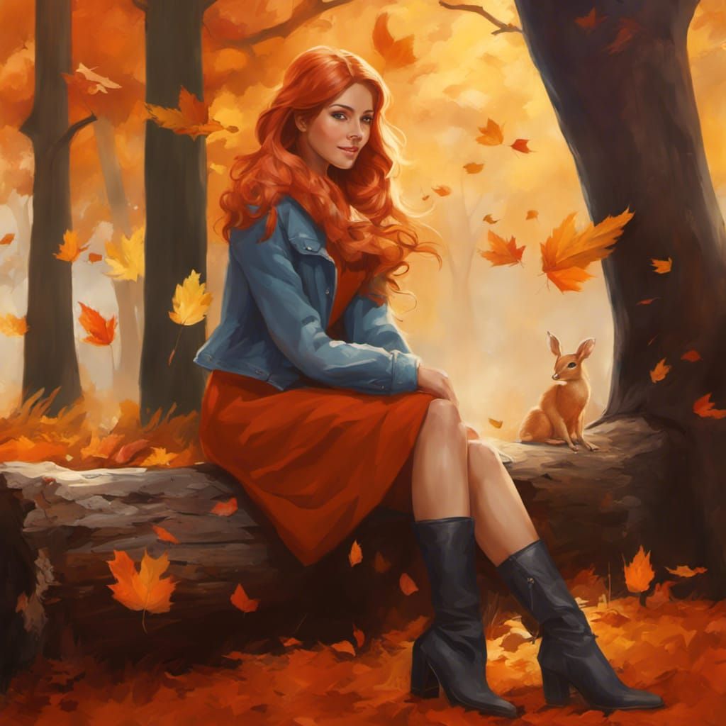 Redhead and a little friend in the fall