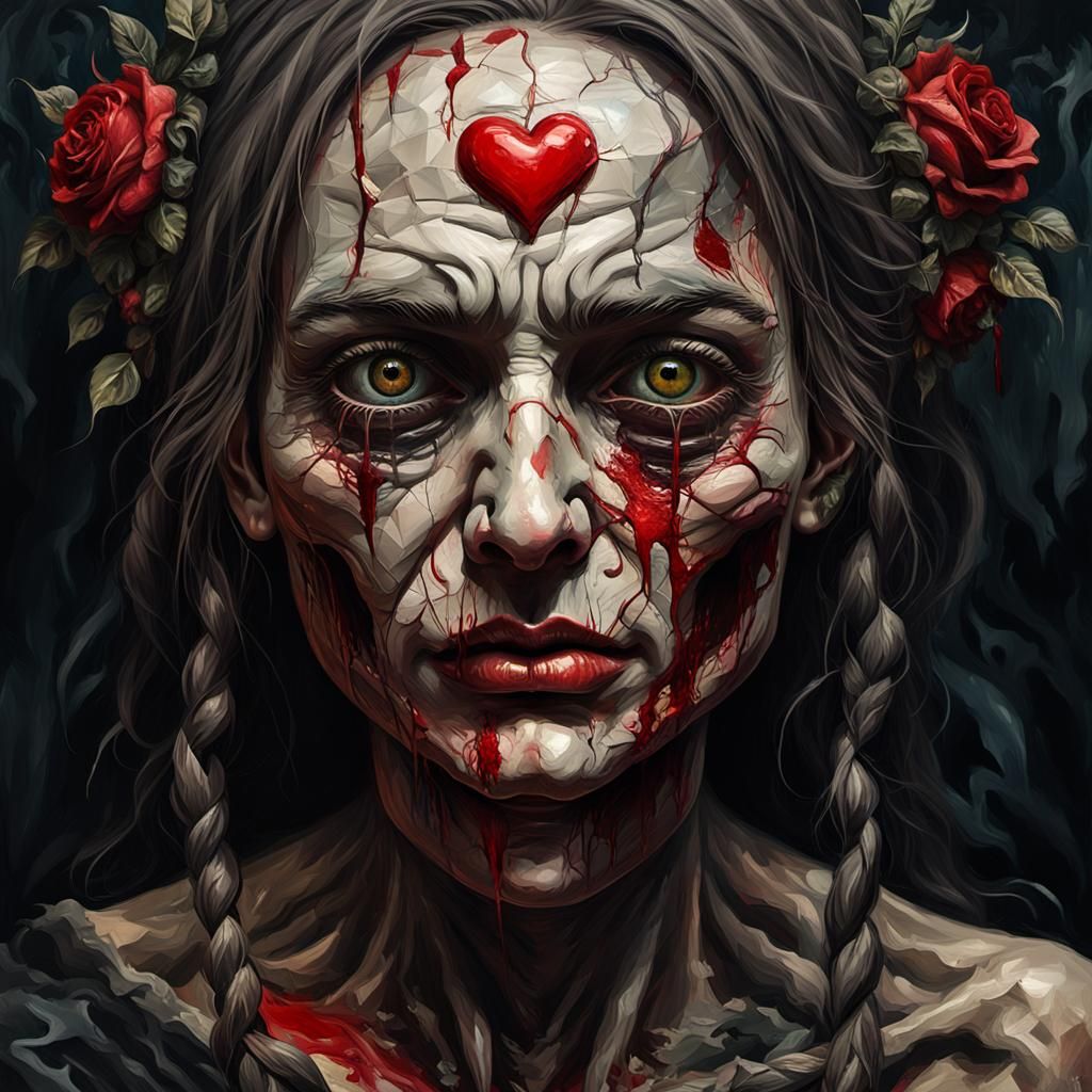 Grotesque Decaying Face in Impressionist Style