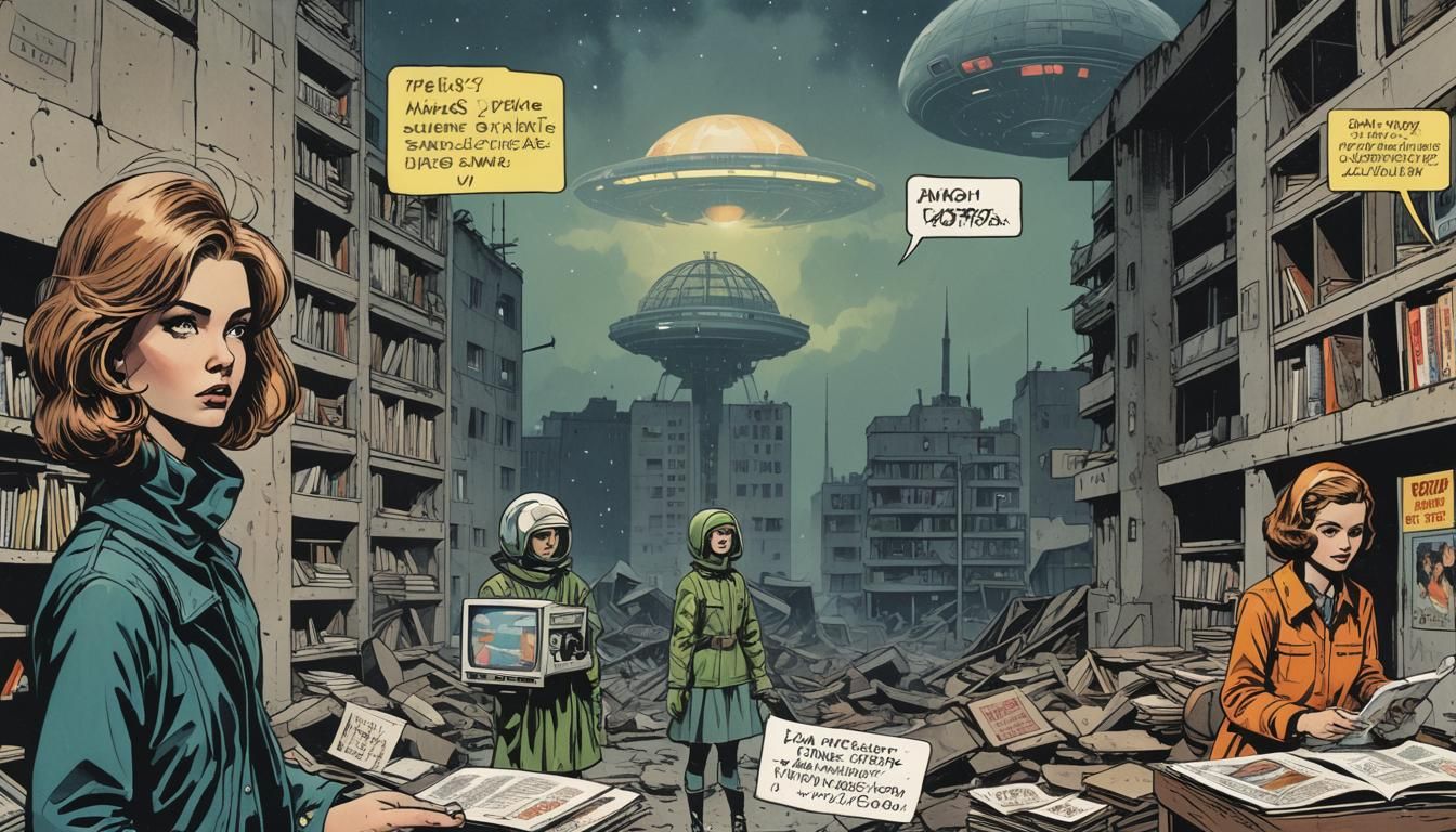 Retro Polish Comic Art with UFO Theme