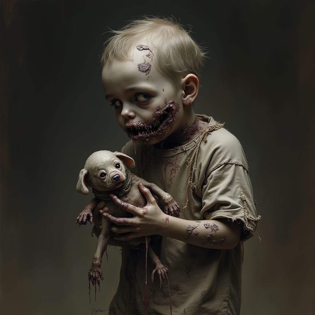 Undead Child and Puppy in Dramatic Style